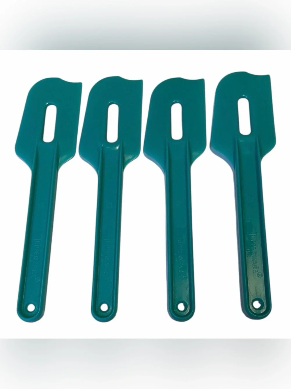 4 NEW 8” TUPPERWARE PEACOCK BLUE GREEN PADDLE HARD SPATULA SCRAPER CAKE BAKING